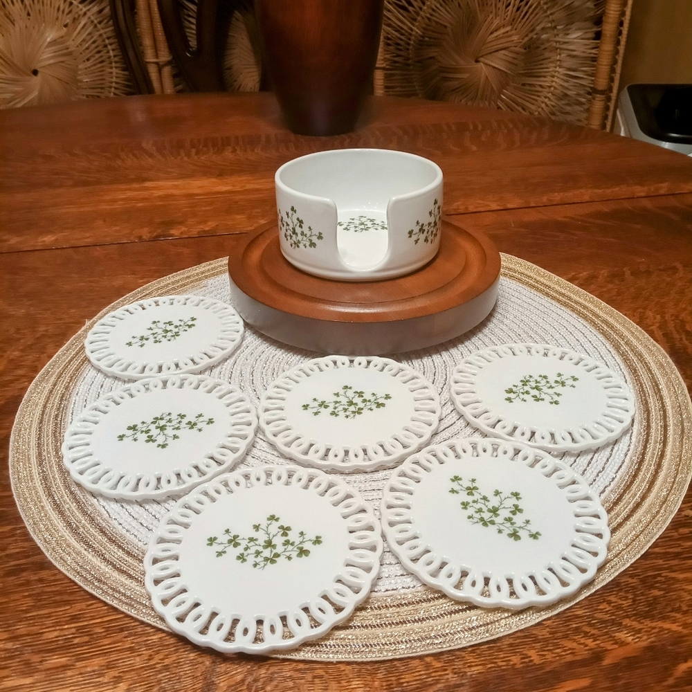 Shamrock Ceramic Lattice Coasters with Holder